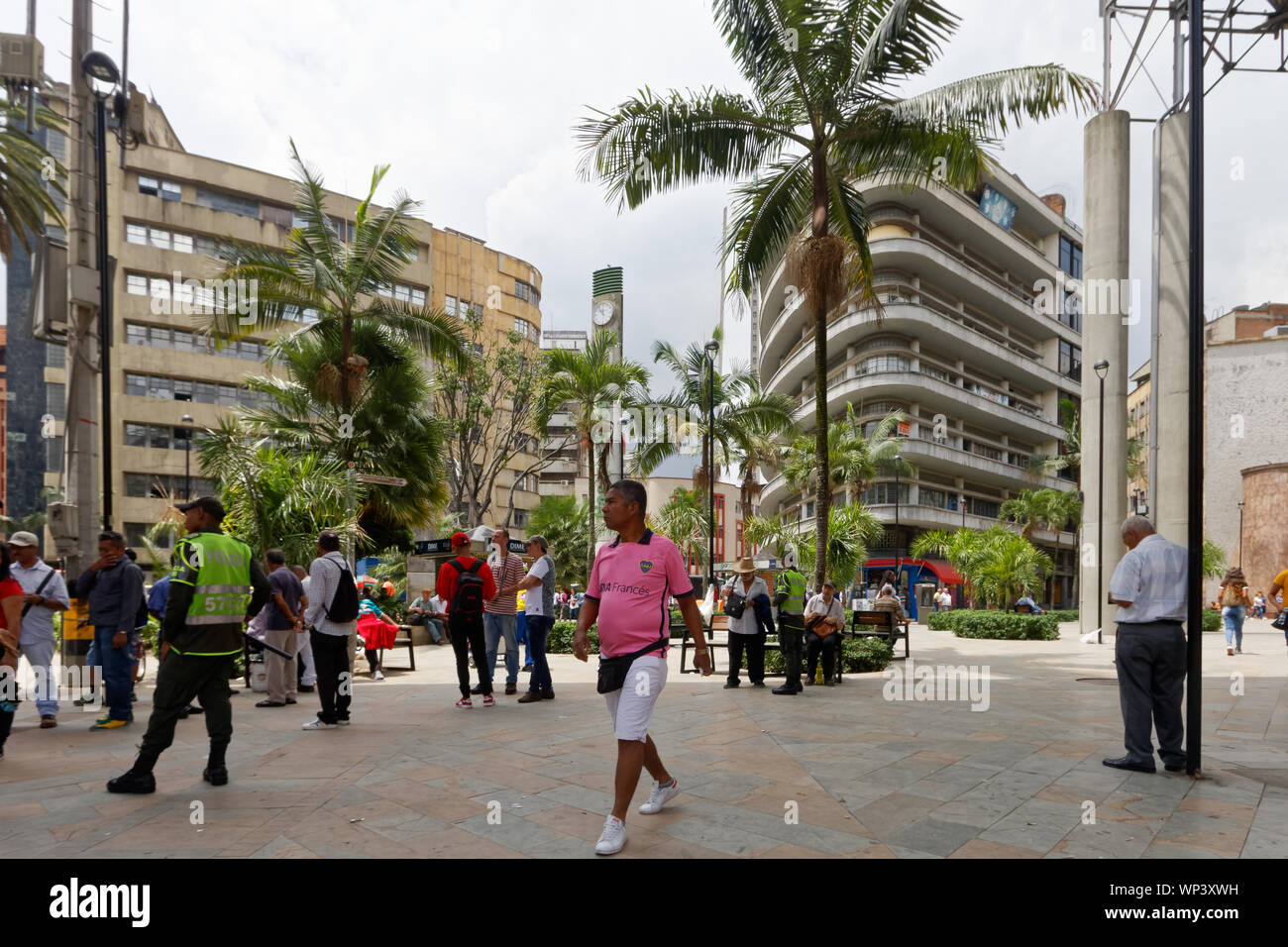 Le strade e le piazze del centro cittadino di Medellin Foto Stock