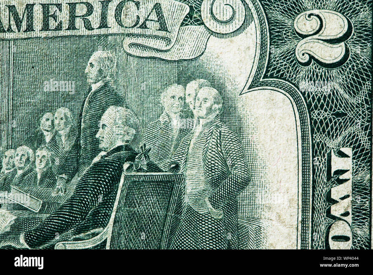 Frammento di due vecchi USA Dollaro banconota closeup estreme Foto Stock