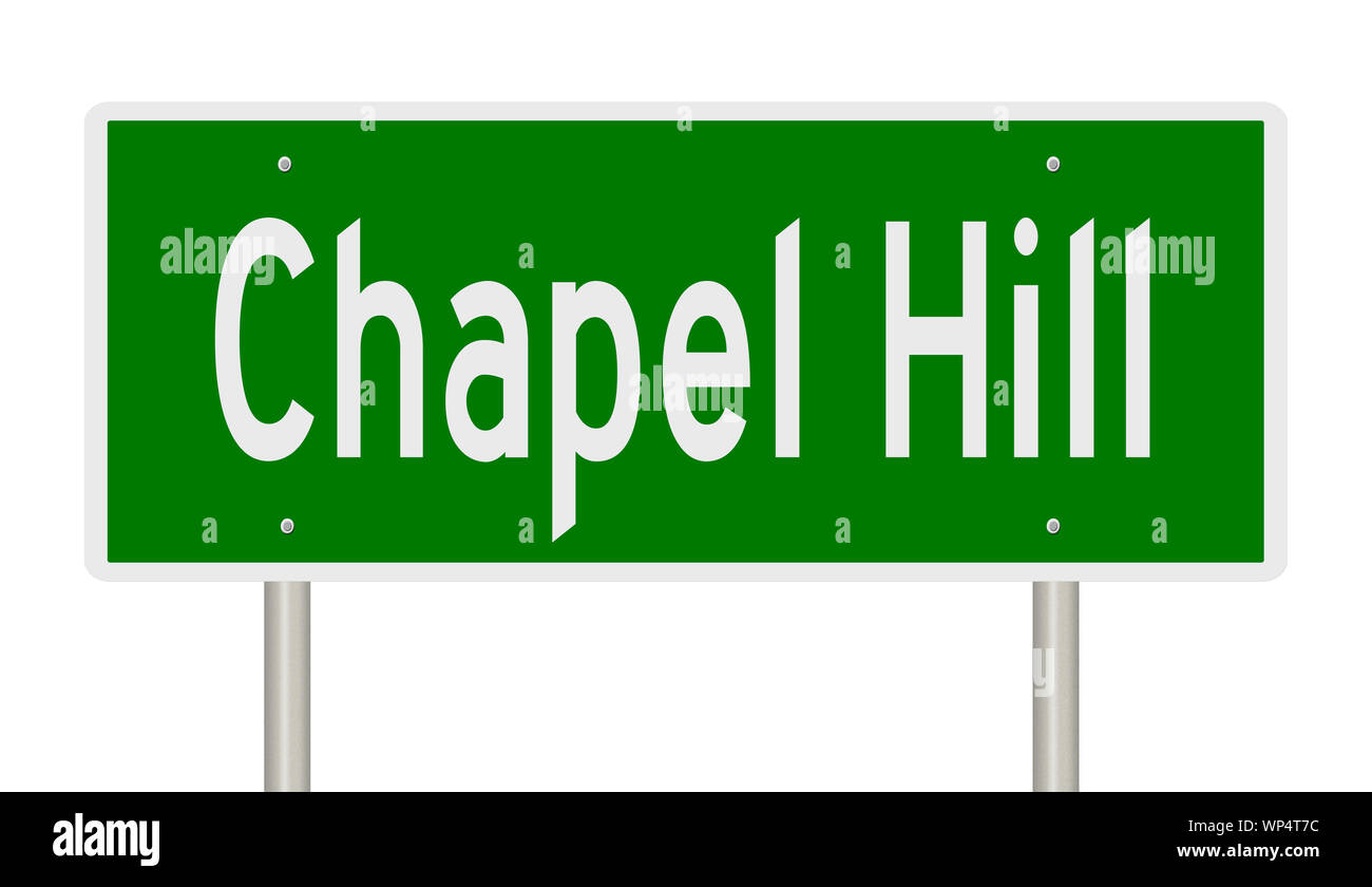 Il rendering di un verde autostrada segno per Chapel Hill North Carolina Foto Stock