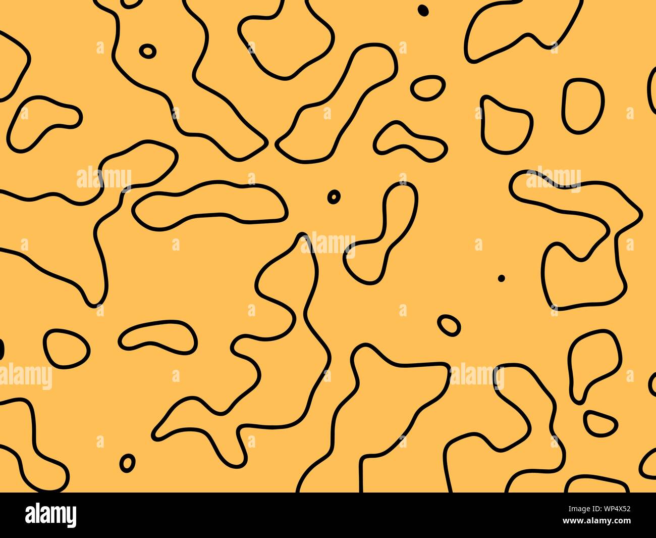 Disegno della linea di forme astratte e forme. Nero disegna una linea tracciata a mano illustrazione isolato su sfondo giallo. Il minimalismo di arte di contorno . Illustrazione Vettoriale