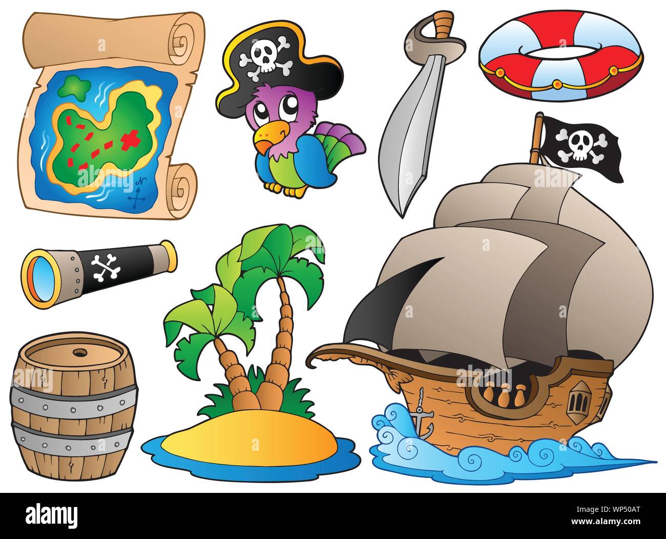 Set di vari oggetti pirata Illustrazione Vettoriale