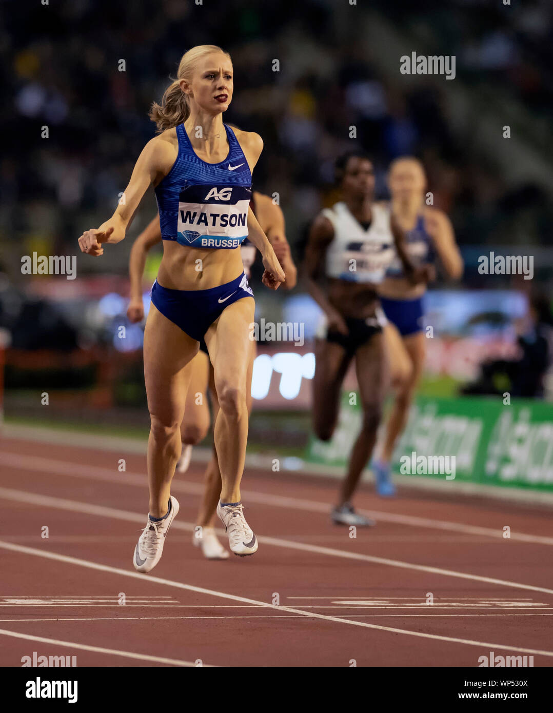 Bruxelles, Belgio. 07Th Sep, 2019. Sage Watson (possibile) in azione durante la IAAF Diamond League atletica al King Baudouin Stadium di Bruxelles. Credito: SOPA Immagini limitata/Alamy Live News Foto Stock