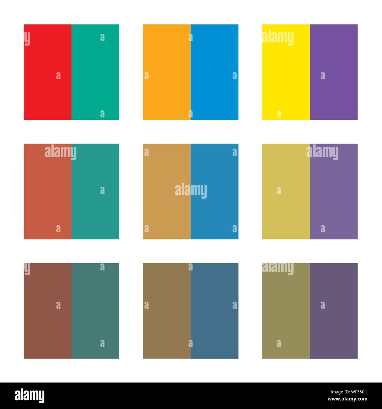 Sei di base colori primari, i loro colori complementari e le loro sfumature. Illustrazione Vettoriale