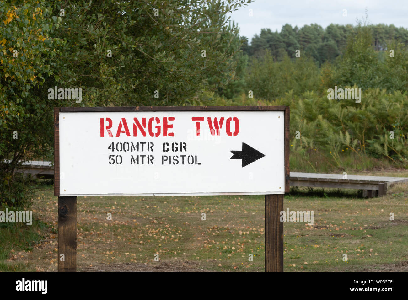 Digital Signage all Esercito di tiro, Woolmer Forest, Regno Unito. Foto Stock