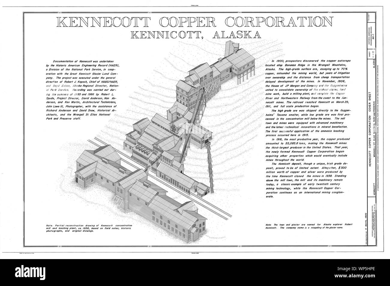 Rame Kennecott Corporation, Titolo foglio - Rame Kennecott Corporation, sul fiume di rame e Northwestern Railroad, Kennicott, Valdez-Cordova Area di censimento, AK HAER AK,20-MCAR,1- foglio (1 di 15) Foto Stock