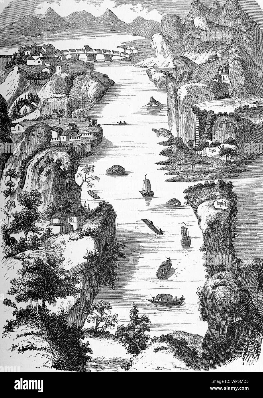 Vecchia Cina via acqua. Fin dai tempi antichi la vie navigabili sistema è stato molto importante per la movimentazione di merci in Cina il trasporto Foto Stock