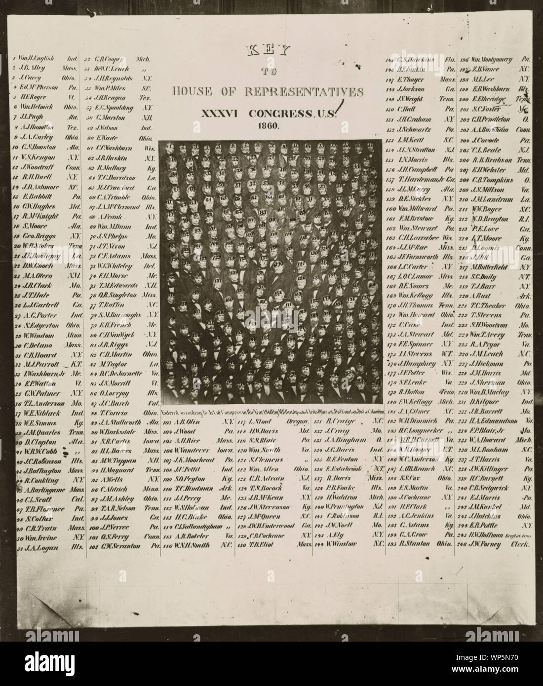 Chiave per la Casa dei Rappresentanti, XXXVI Congresso, USA, 1860 Foto Stock