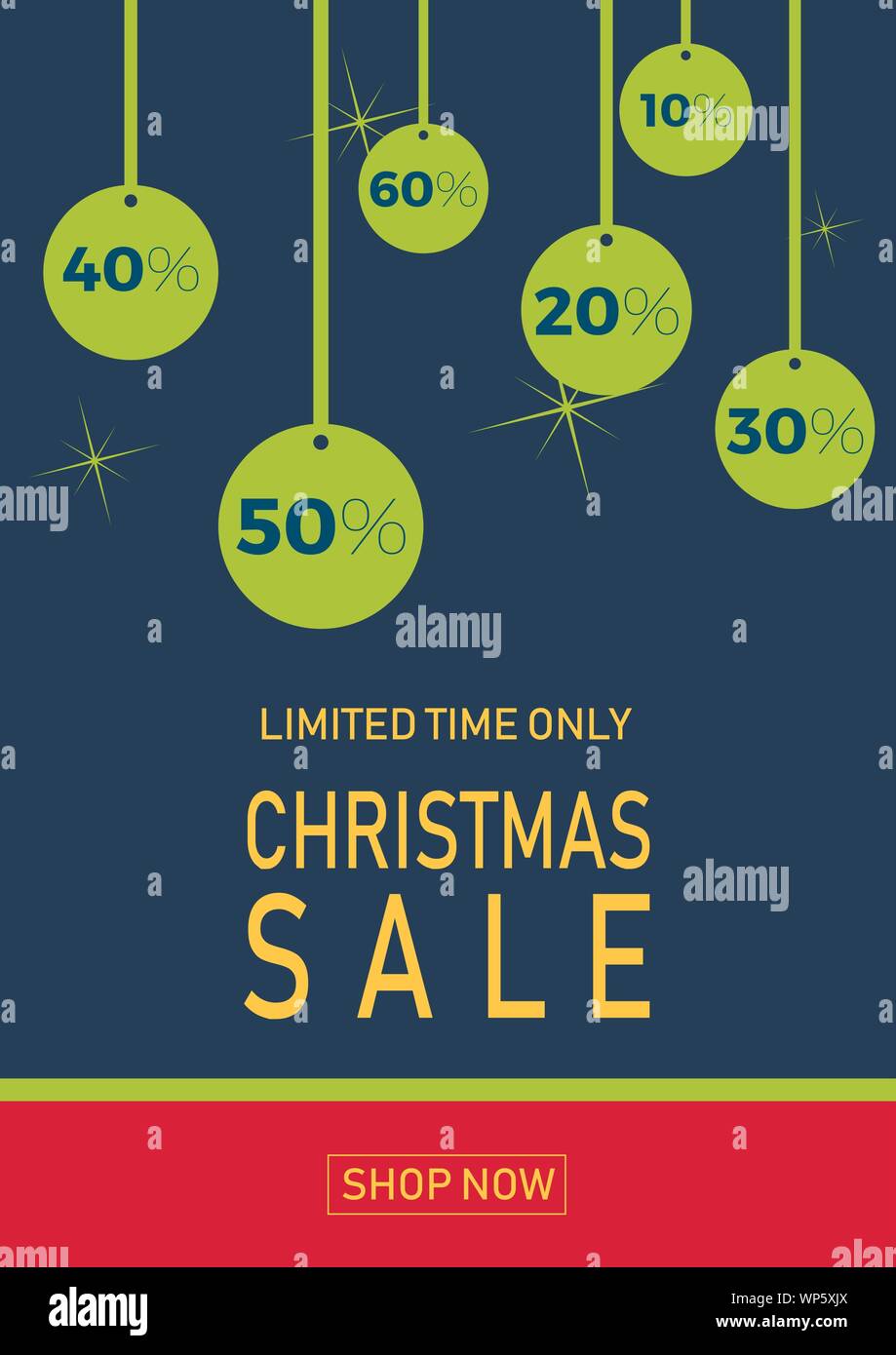 Vacanze di Natale in vendita su sfondo piatto con sfere. Solo per un periodo di tempo limitato. Modello per un banner, shopping, sconto. Illustrazione di vettore per il tuo desig Illustrazione Vettoriale
