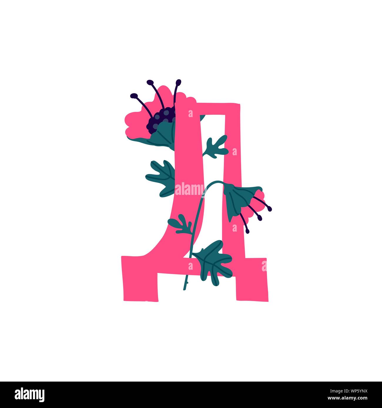 Lettera dell'alfabeto russo. Vettore. Slavo font Cirillico. Bel colore lettere di piante e fiori. La botanica e fiorai. Logo decorativo. Illustrazione Vettoriale