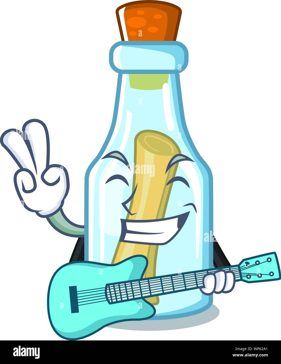Con la chitarra messaggio in bottiglia su un carattere Illustrazione Vettoriale