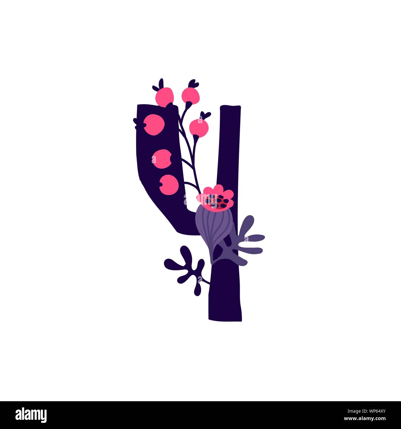 Lettera dell'alfabeto russo. Vettore. Slavo font Cirillico. Bel colore lettere di piante e fiori. La botanica e fiorai. Logo decorativo. Illustrazione Vettoriale