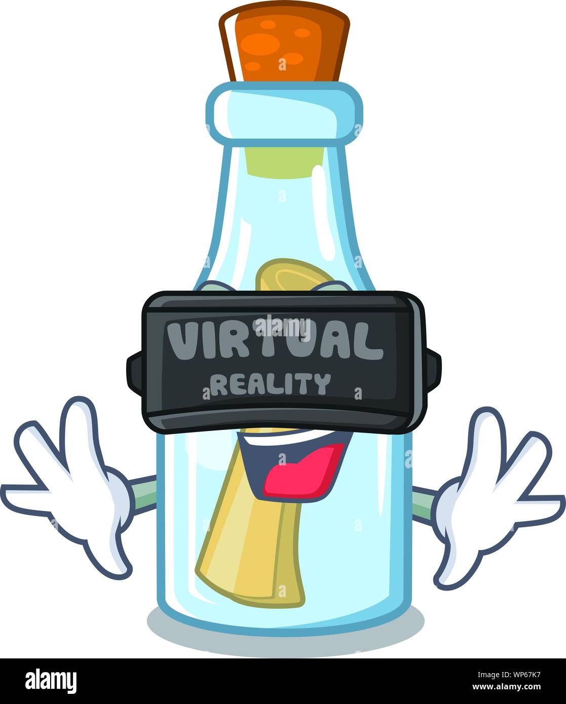La realtà virtuale messaggio in bottiglia su un carattere Illustrazione Vettoriale