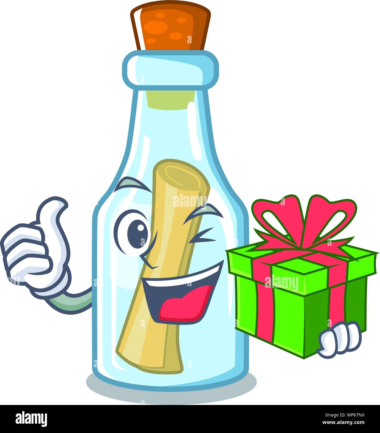 Con messaggio regalo in bottiglia su un carattere Illustrazione Vettoriale