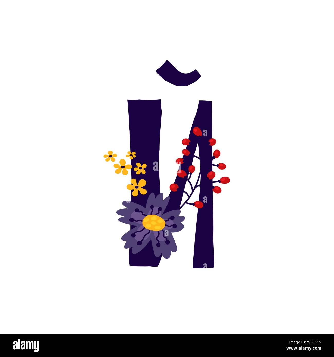 Lettera dell'alfabeto russo. Vettore. Slavo font Cirillico. Bel colore lettere di piante e fiori. La botanica e fiorai. Logo decorativo. Illustrazione Vettoriale