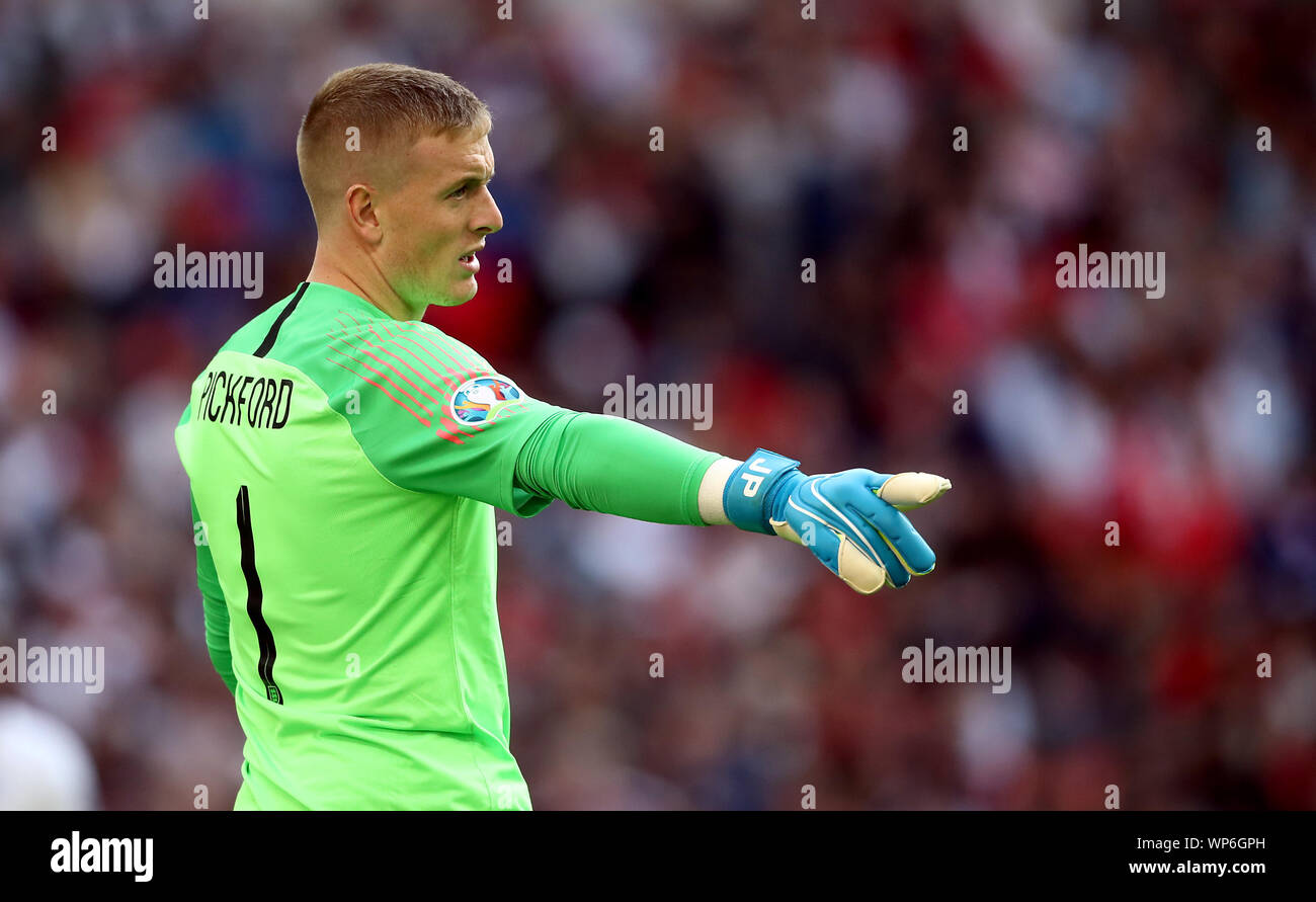 L'Inghilterra del Giordano Pickford durante l'Euro 2020 qualifica del Gruppo una partita allo stadio di Wembley, Londra. Foto Stock