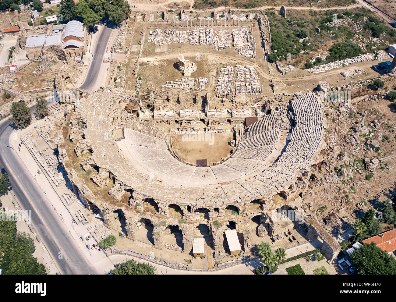 Vista superiore dell'antico anfiteatro Foto Stock