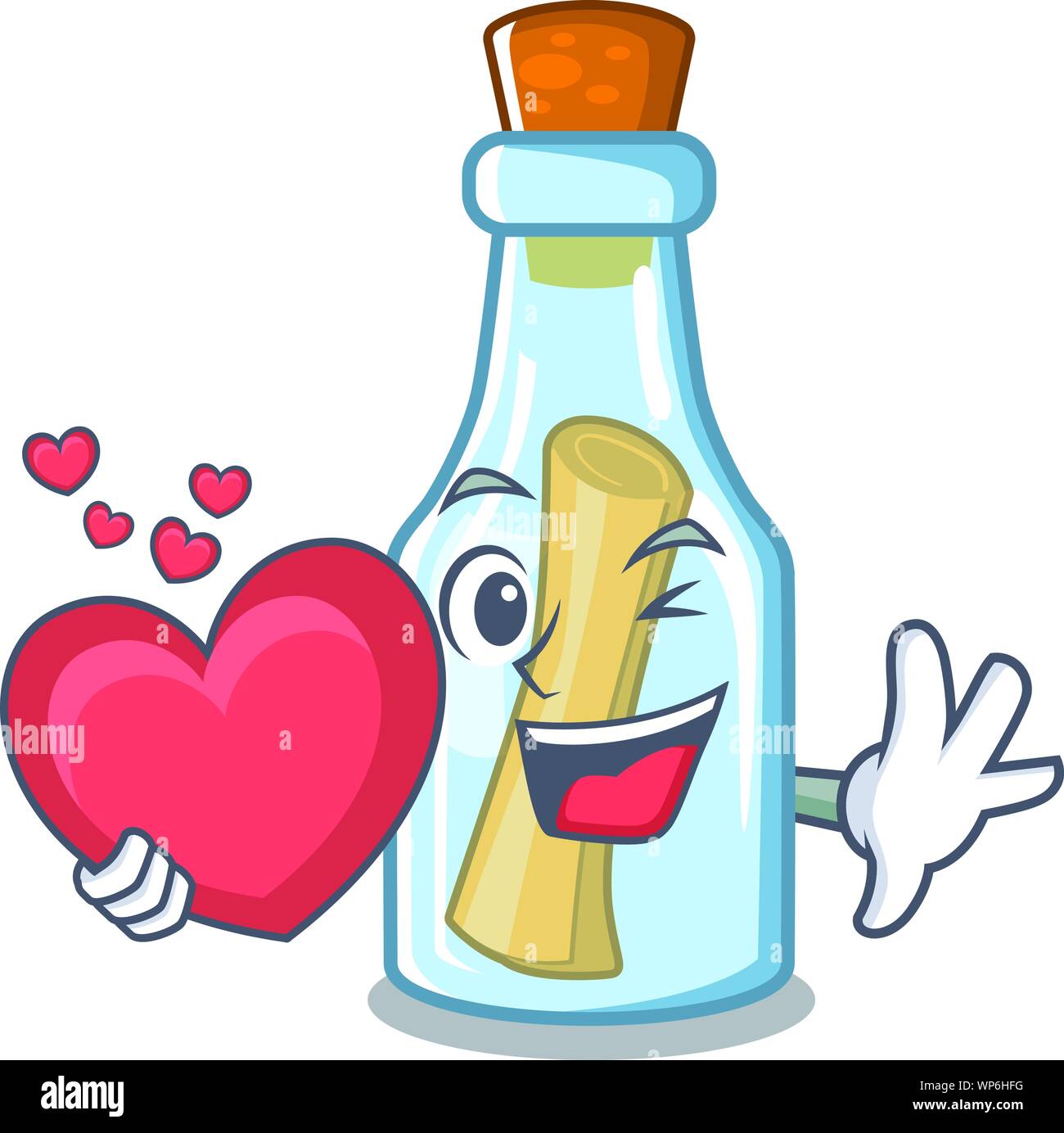 Con il cuore messaggio in bottiglia su un carattere Illustrazione Vettoriale