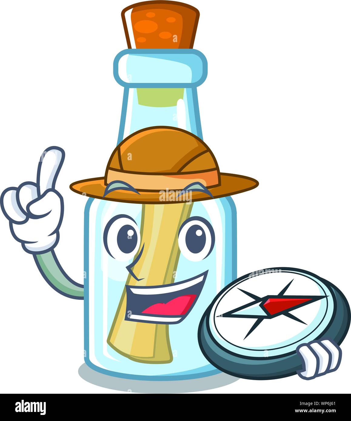 Explorer messaggio in bottiglia su un carattere Illustrazione Vettoriale