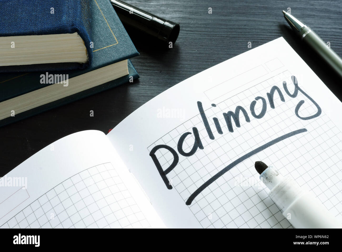 Palimony come dividere la proprietà a terminazione per il divorzio scritto sul notebook. Foto Stock