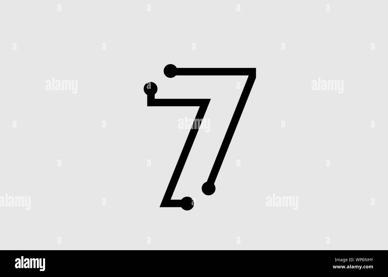 Numero 7 logo design con la linea e punti adatti come un logo per un azienda di tecnologia o di business Illustrazione Vettoriale