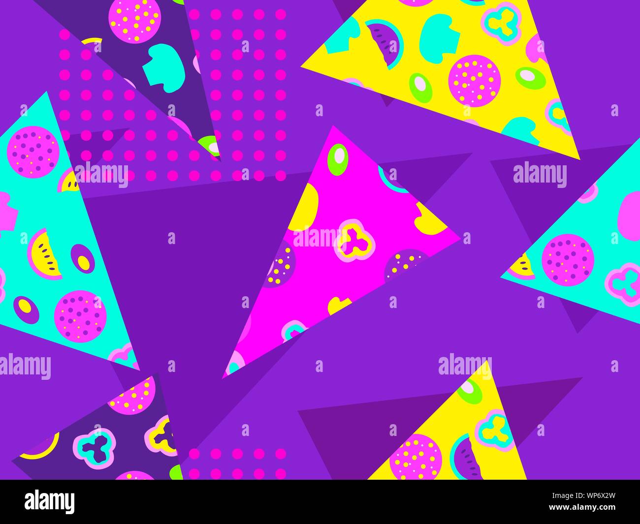 Fette di Pizza seamless pattern in zine cultura con stile pop art elementi. Appartamento design 3d. Illustrazione Vettoriale Illustrazione Vettoriale