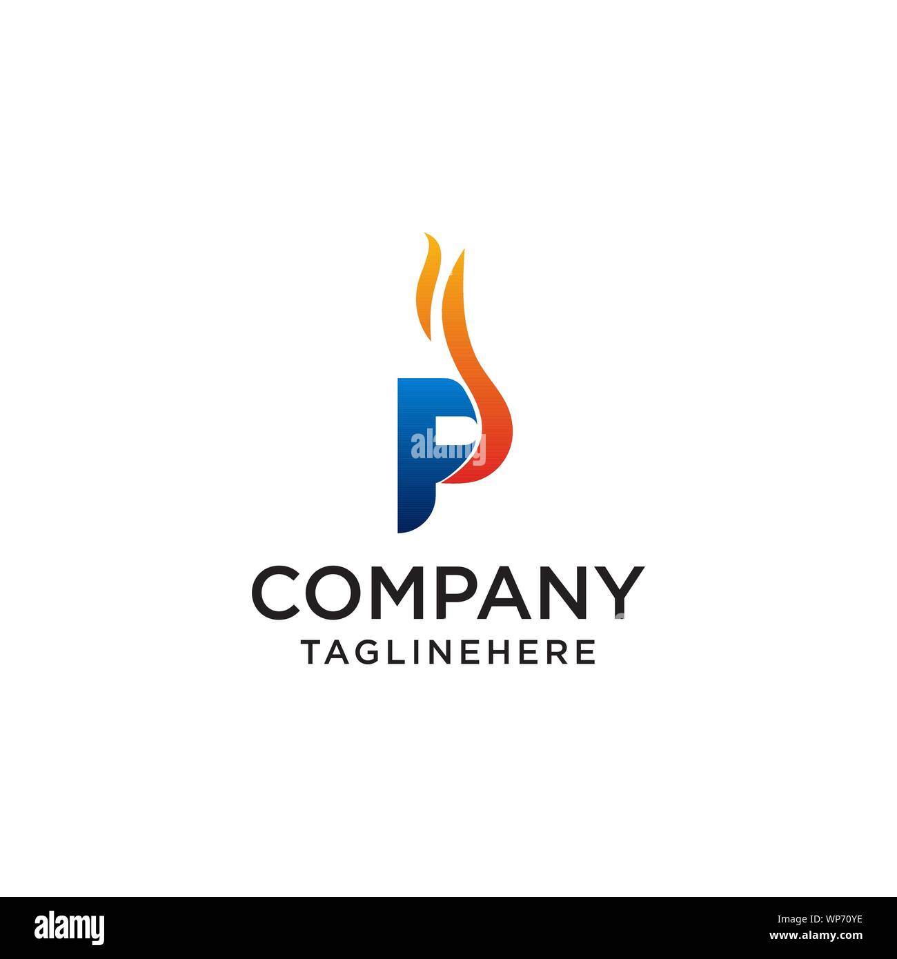 Lettera iniziale P fire logo design. fire logo di società, società petrolifere e le compagnie minerarie, fire logos, marketing aziendale loghi aziendali. icona vettore. Illustrazione Vettoriale