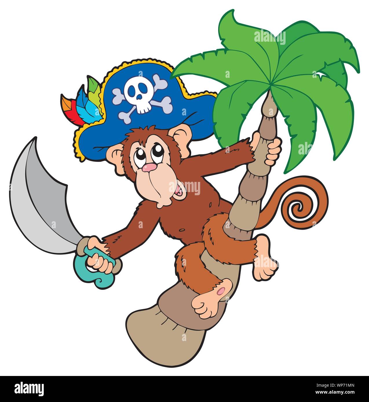 Pirate monkey con Palm tree Illustrazione Vettoriale