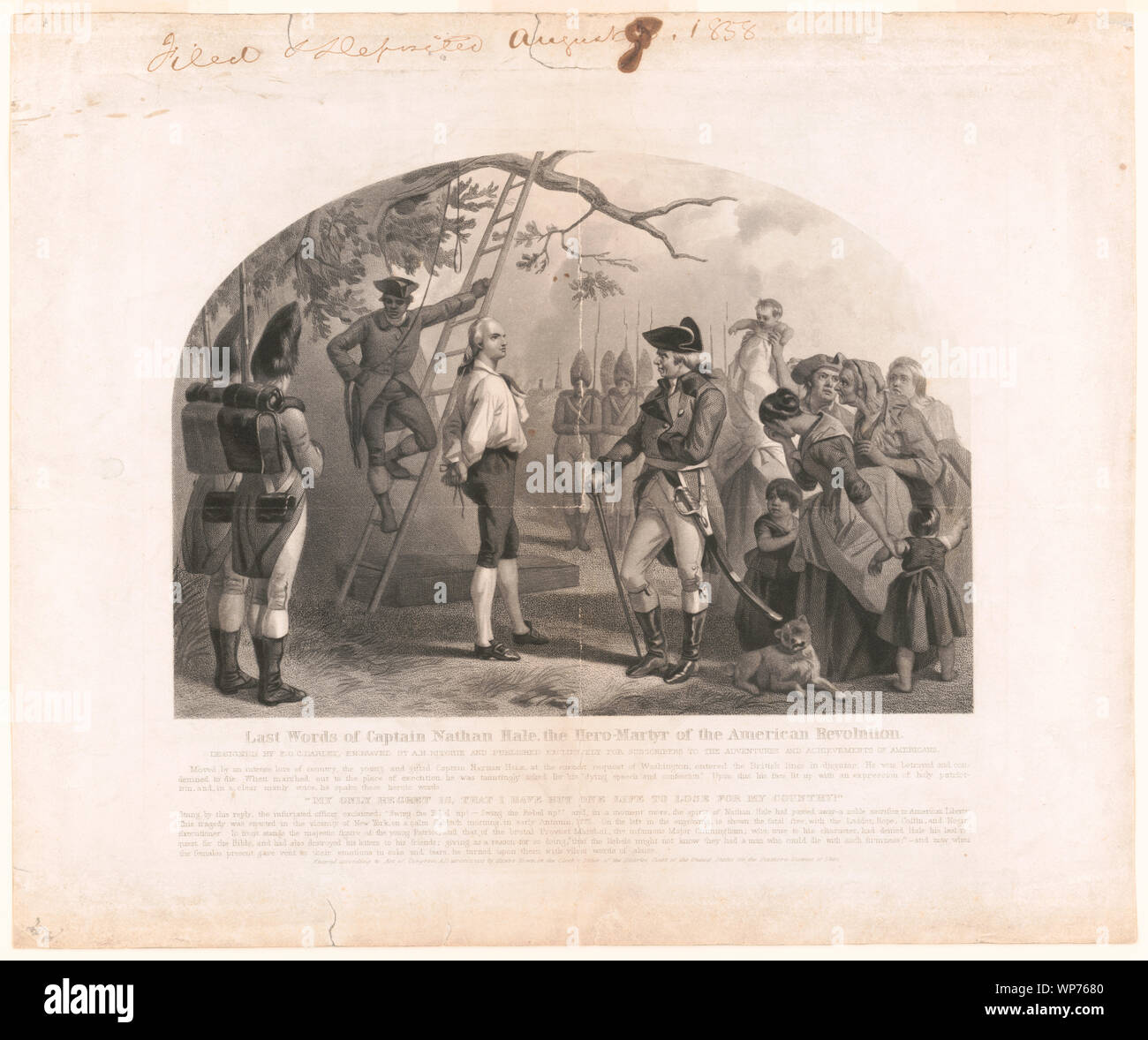 Le ultime parole del capitano Nathan Hale, l'eroe martire della Rivoluzione Americana Foto Stock
