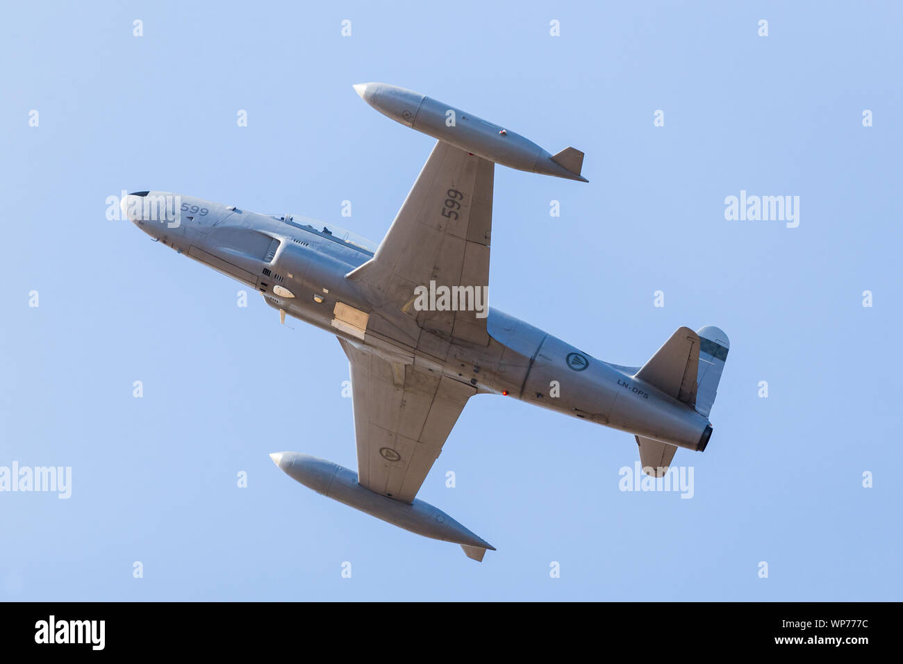 T-33 Shooting Star catturato all'Airshow di Southport nel settembre 2019. Foto Stock