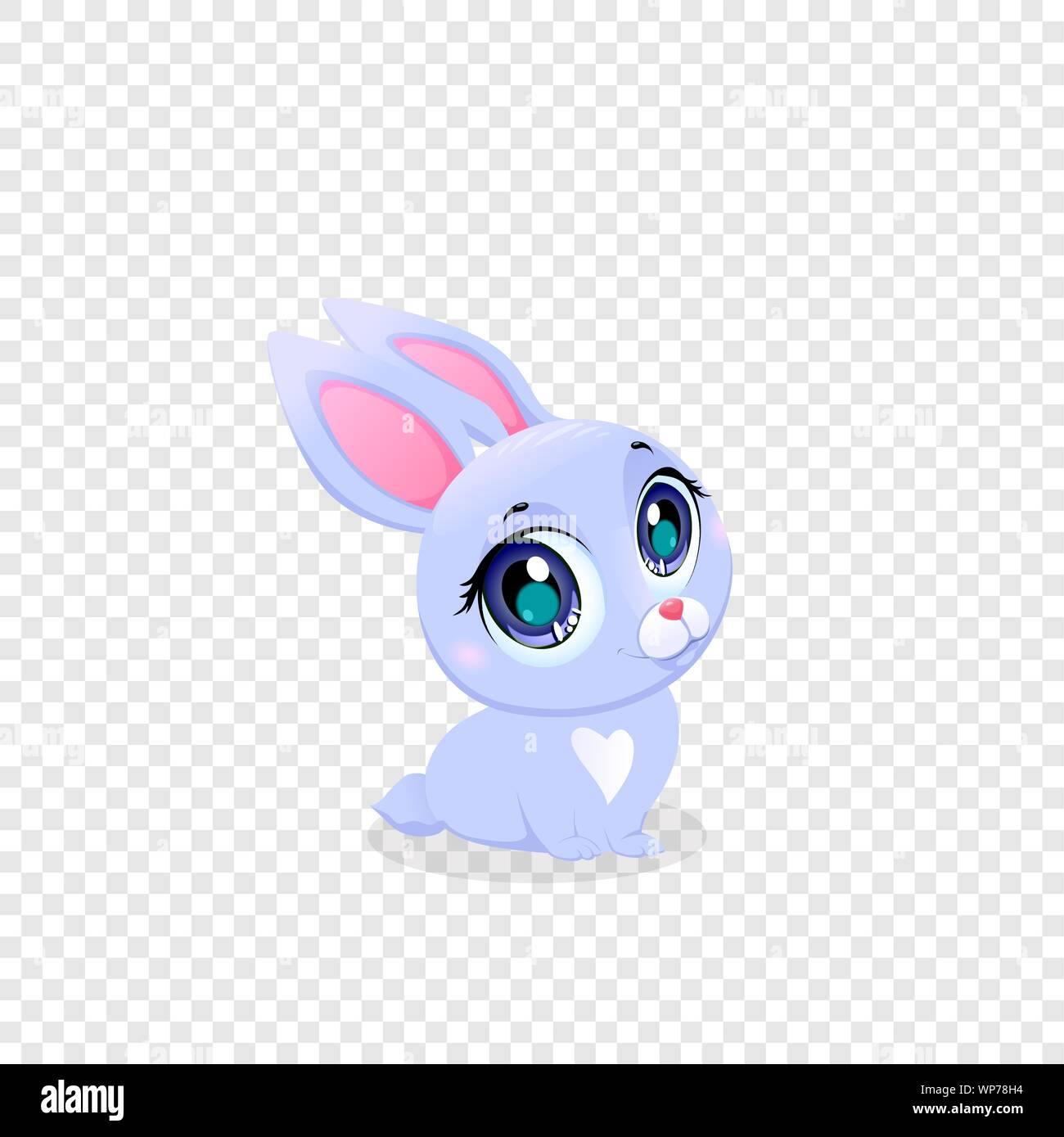 Coniglio felice isolato su sfondo trasparente. Poco coniglietto di pasqua con Kawaii grandi occhi elemento di design per il bambino doccia Bigliettino carino divertente Fore Illustrazione Vettoriale