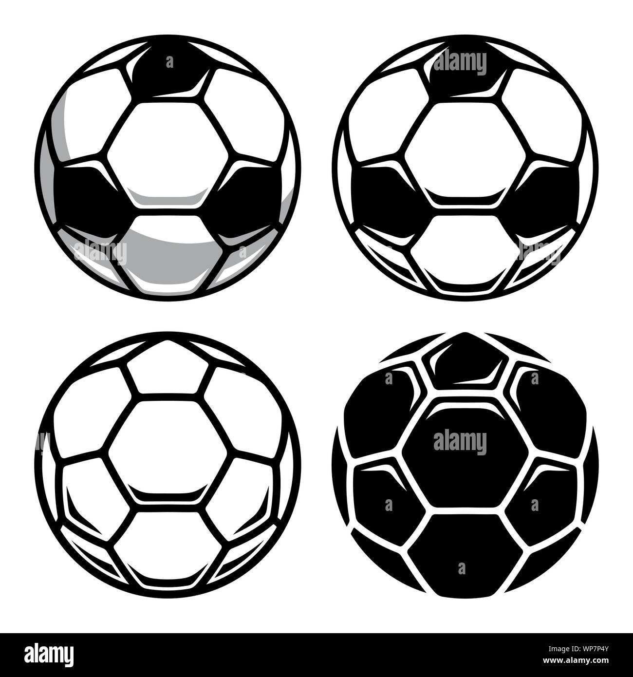 Set di pallone da calcio icone. Il calcio europeo palla. Bianco e nero illustrazione vettoriale Illustrazione Vettoriale