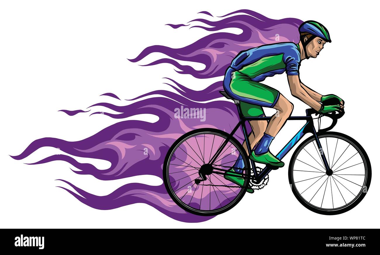 Ciclista con silhouette di fiamma illustrazione vettoriale arte Illustrazione Vettoriale