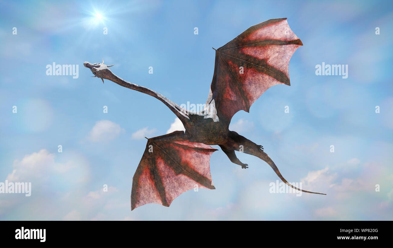 Drago, gigantesco uccello che vola in cielo Foto Stock