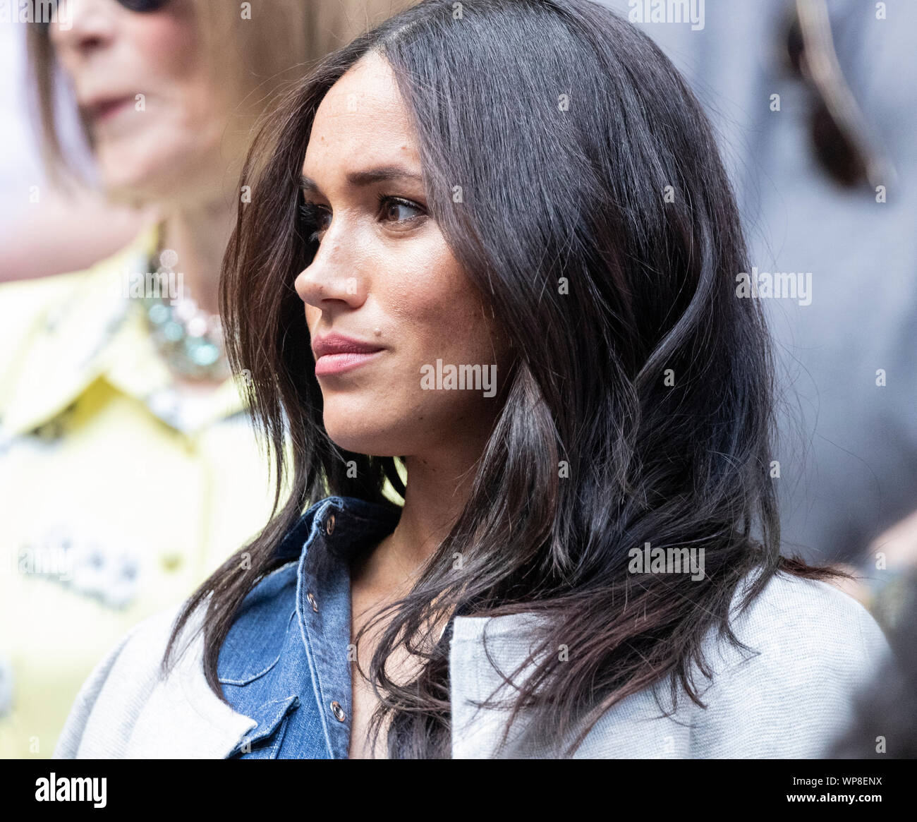 New York, NY - 7 Settembre 2019: la duchessa di Sussex Meghan Markle assiste womens partita finale a US Open Championships tra Serena Williams (USA) e Bianca Andreescu (Canada) a Billie Jean King National Tennis Center Foto Stock