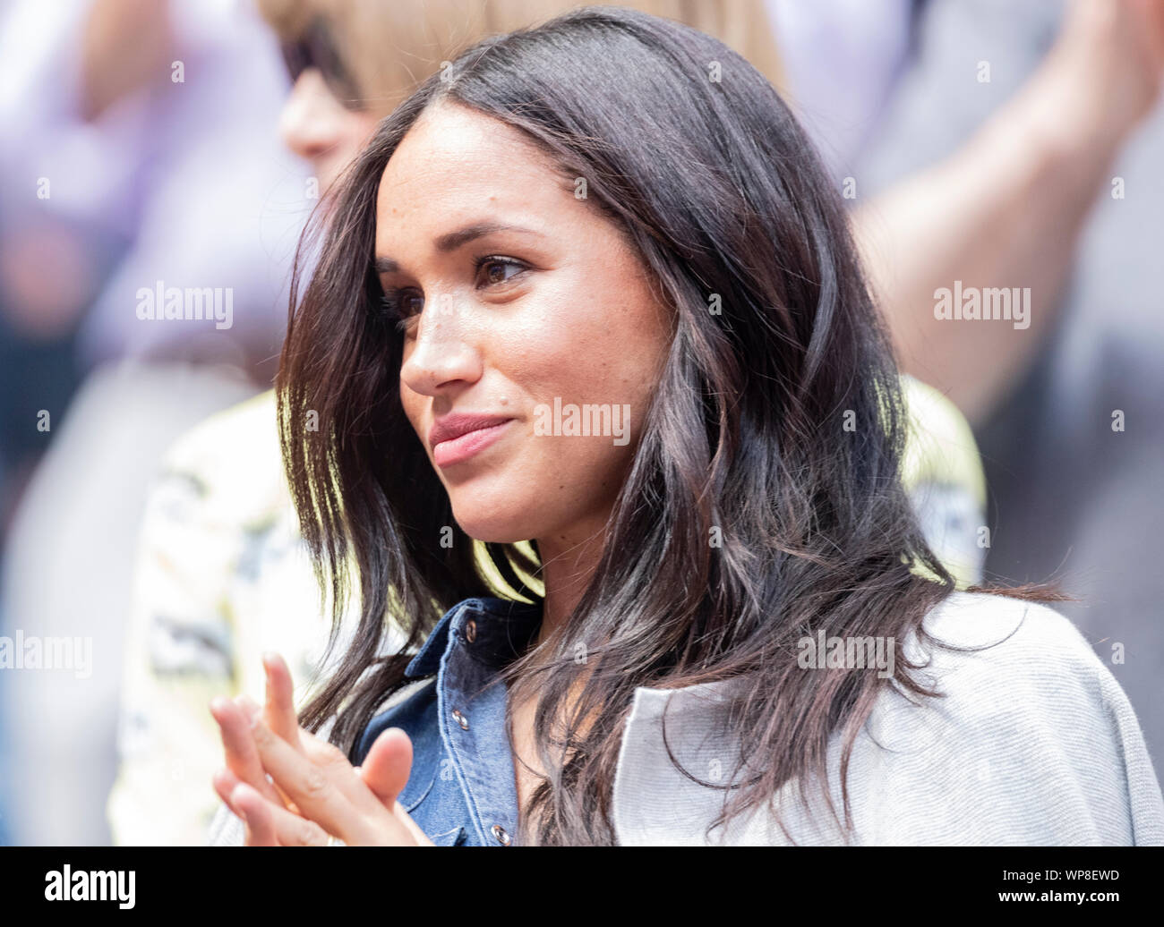 New York, NY - 7 Settembre 2019: la duchessa di Sussex Meghan Markle assiste womens partita finale a US Open Championships tra Serena Williams (USA) e Bianca Andreescu (Canada) a Billie Jean King National Tennis Center Foto Stock