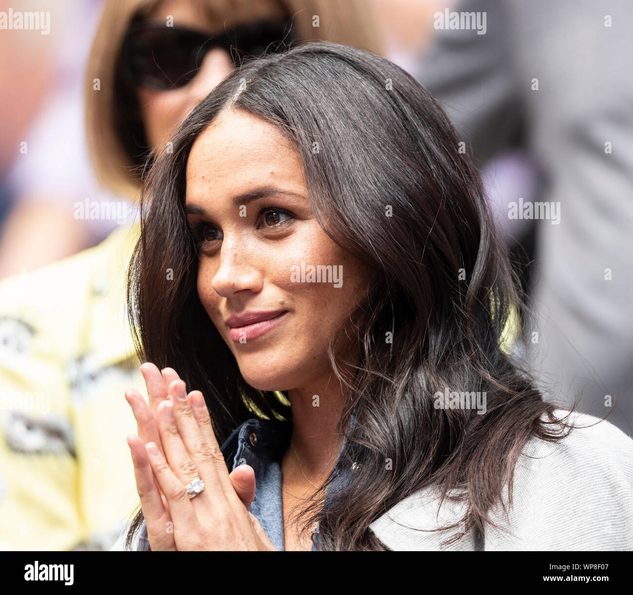 New York, NY - 7 Settembre 2019: la duchessa di Sussex Meghan Markle assiste womens partita finale a US Open Championships tra Serena Williams (USA) e Bianca Andreescu (Canada) a Billie Jean King National Tennis Center Foto Stock