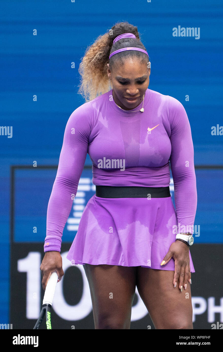 Lavaggio, Queens, NY, STATI UNITI D'AMERICA. 7 Sep, 2019. Serena Williams (USA) perde a Bianca Andreescu (CAN) 6-3, 7-5, all'US Open suonata in Billie Jean King National Tennis Center in Flushing, Queens, a New York. © Jo Becktold/CSM/Alamy Live News Foto Stock