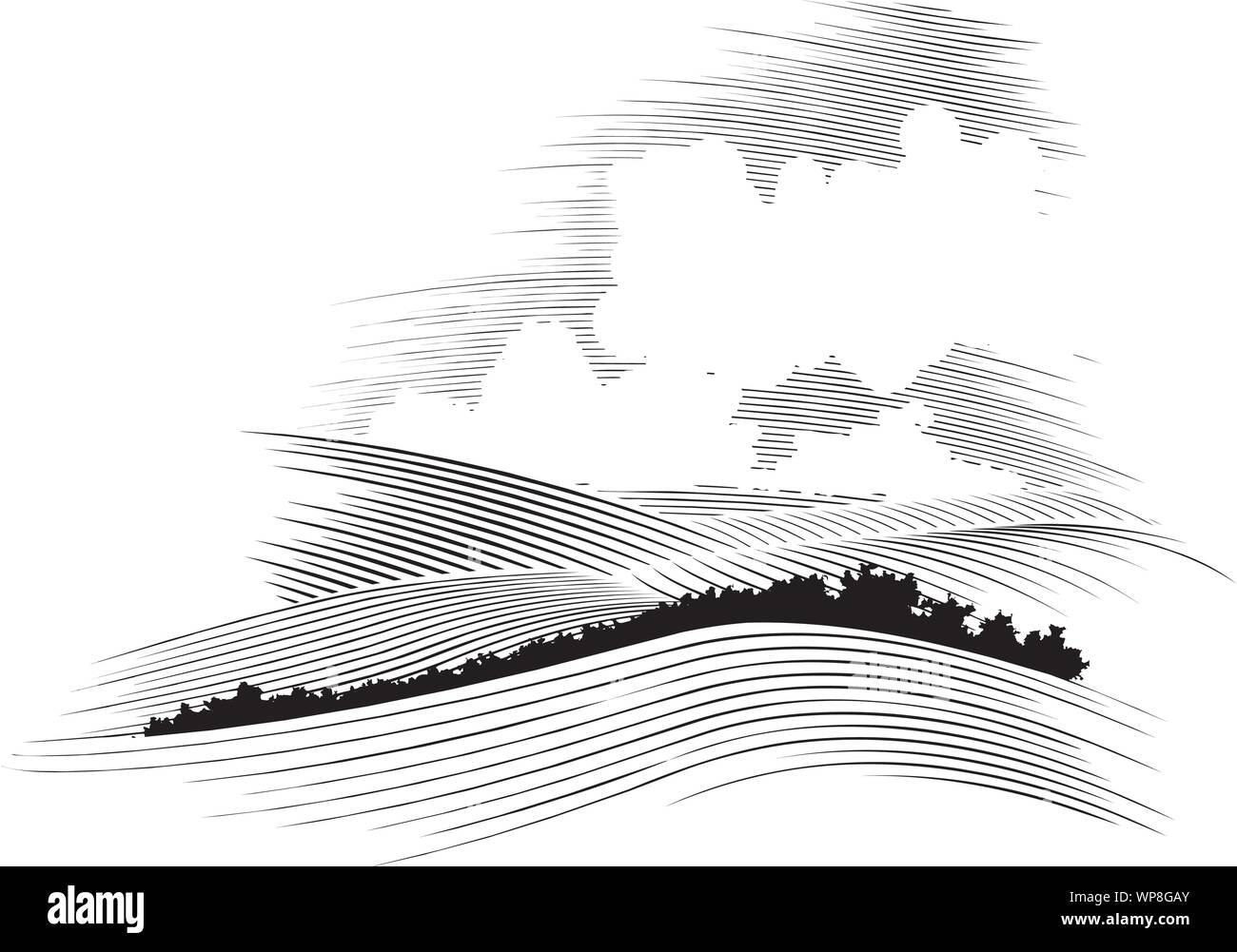 Xilografia style illustrazione di un skyscape. Illustrazione Vettoriale