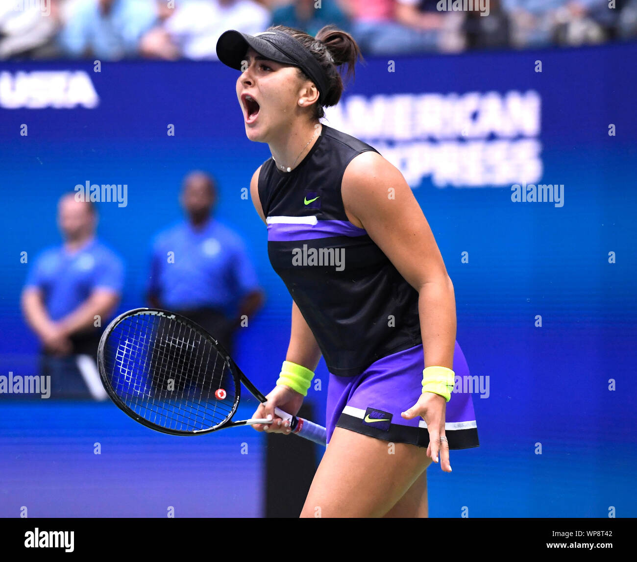 Flushing Meadows New York US Open Tennis Giorno 12 06/09/2019 Bianca Adreescu (CAN) celebra come vince le signore sceglie la foto finale Anne Parker International Sports Fotos Ltd/Alamy Live News Foto Stock