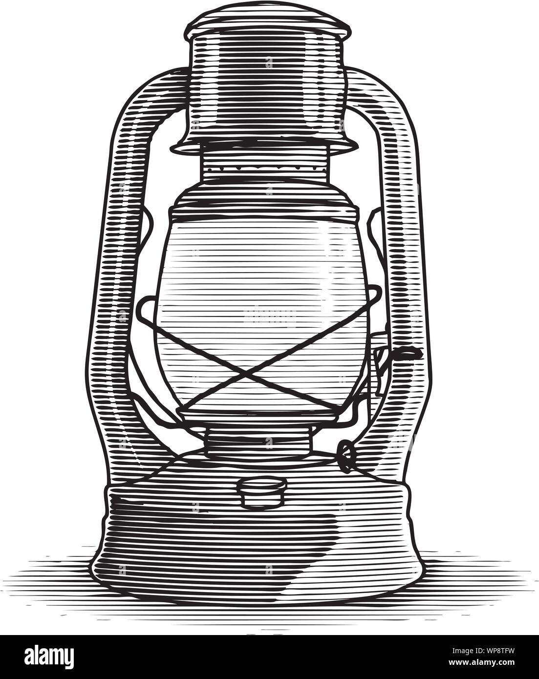 Xilografia illustrazione di una vecchia lanterna di olio. Illustrazione Vettoriale