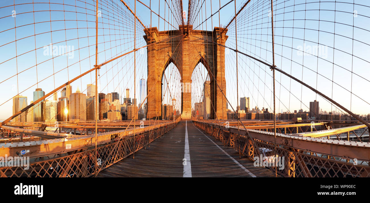 La città di New York con il ponte di Brooklyn e la parte inferiore di Manhattan, STATI UNITI D'AMERICA Foto Stock