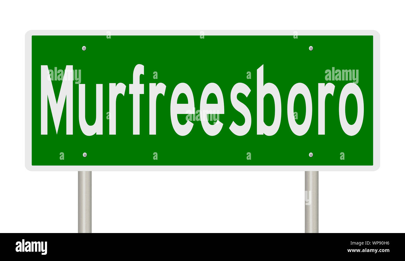 Il rendering di un verde autostrada segno per Murfreesboro Tennessee Foto Stock