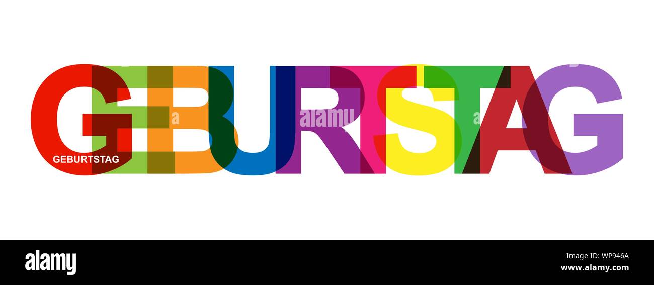 Banner di lettere colorate Geburtstag! In lingua tedesca, design piatto. Illustrazione Vettoriale