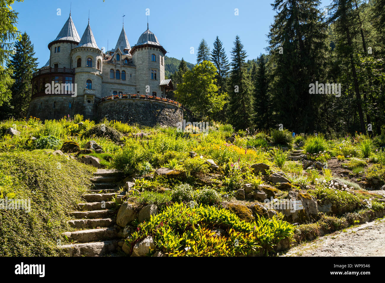 Il castello di Savoia, Gressoney-Saint-Jean, Aosta, Valle d'Aosta, Italia Foto Stock