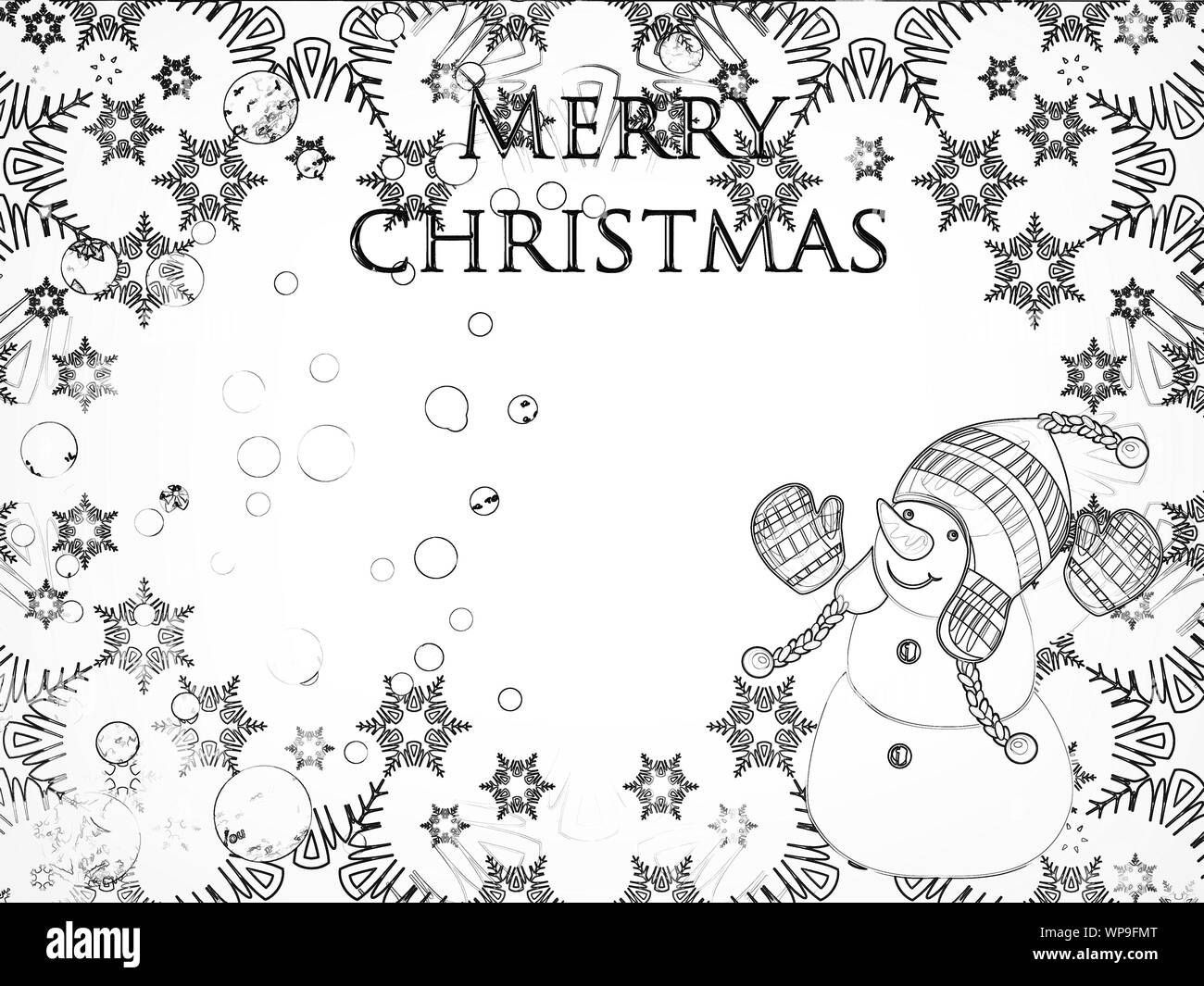 Auguri di Natale carta con l'immagine di un pupazzo di neve. Foto Stock