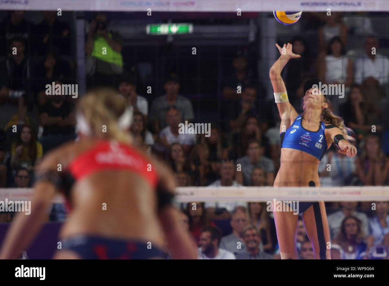 Roma, Italia - settembre 07,2019:Heidrich/Verge-Depre e Ludwig Kozuch durante le semifinali - Donne FIVB World Tour Roma Beach Volley finali 2018/2019, Olympic i qualificatori match Swiss v Germania, a Roma lo Stadio di tennis. Foto Stock