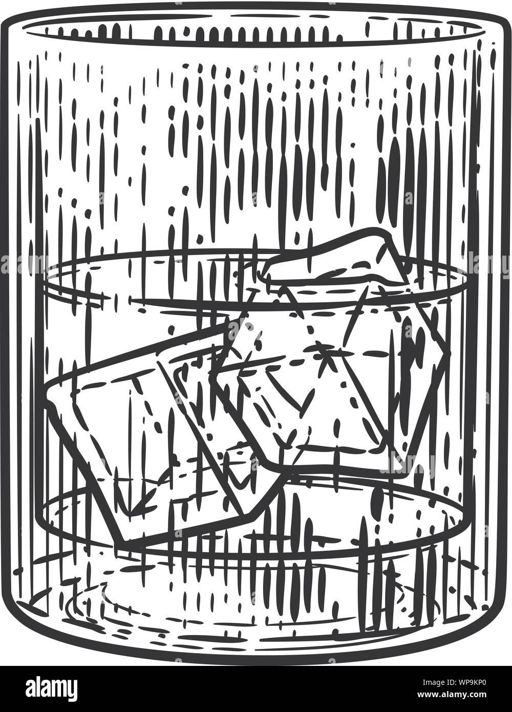 Bere con ghiaccio in vetro xilografia Incisione Incisione Illustrazione Vettoriale