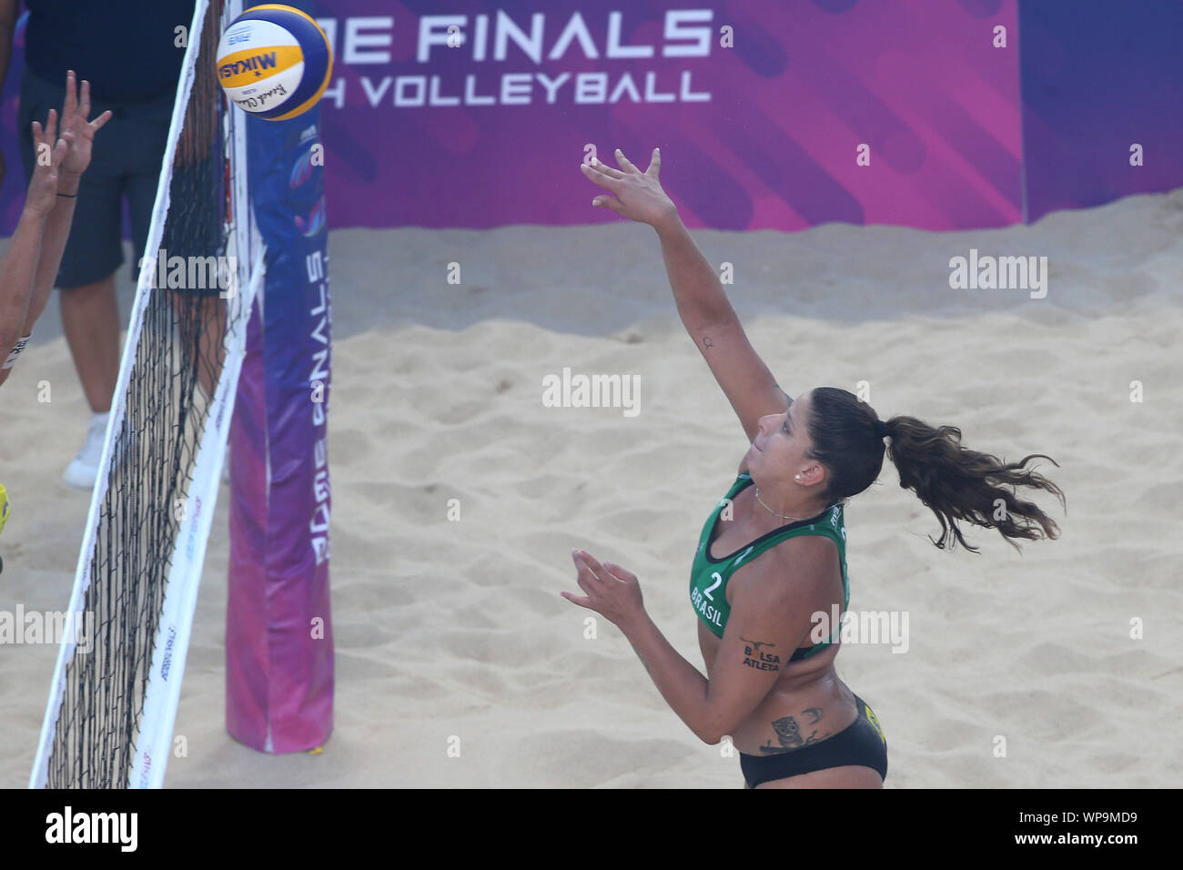 Roma, Italia - settembre 07,2019:Patricia/Rebecca e Agata/Duda durante le semifinali - Donne World Tour Roma Beach Volley finali 2018/2019, Olympic i qualificatori match Brasile vs Brasile, a Roma lo Stadio di tennis. Foto Stock