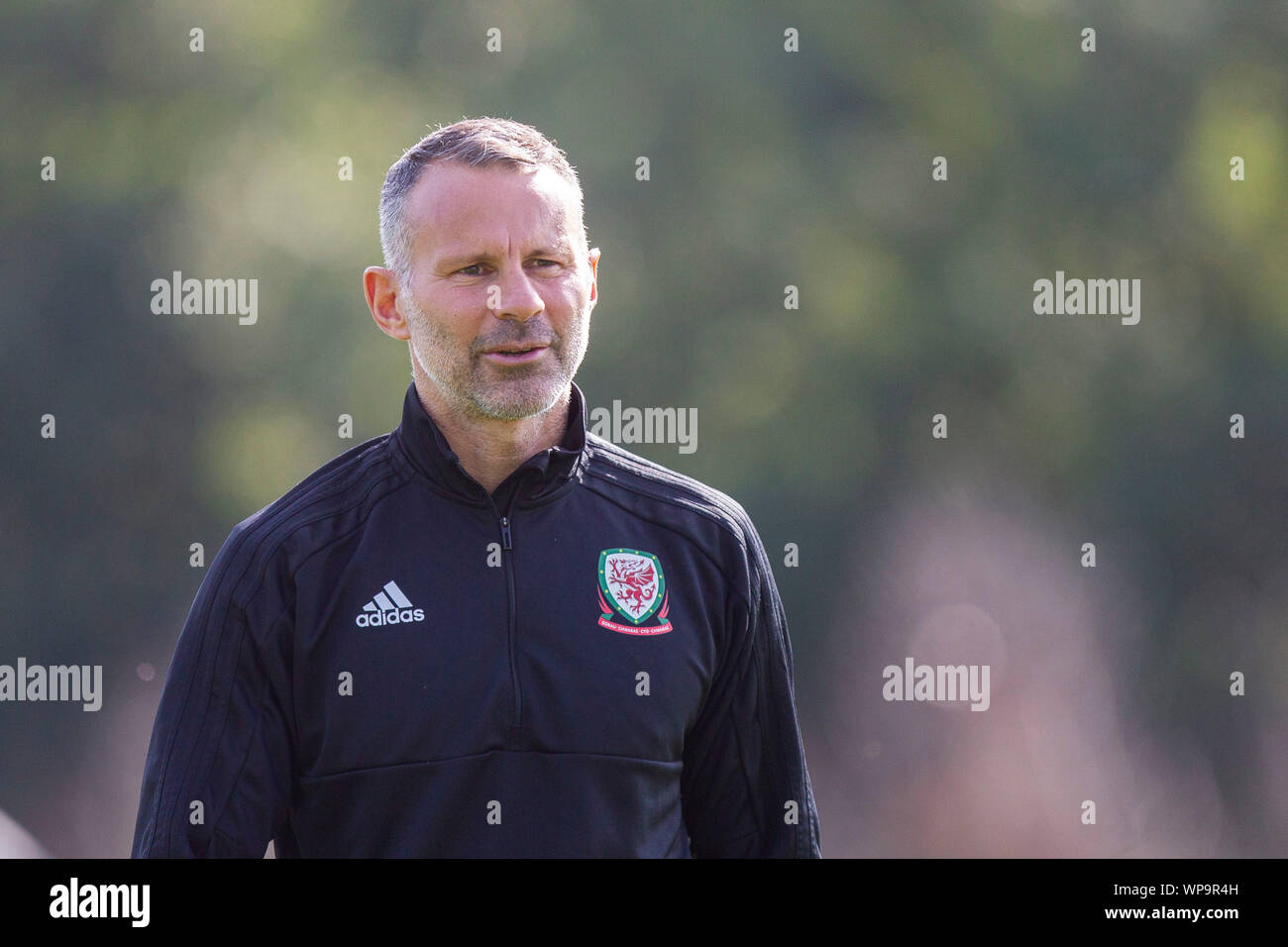 Hensol, Wales, Regno Unito. 08 Sep, 2019. Hensol, Wales, Regno Unito. 8. settembre 2019. Il team manager Ryan vedi figg. *** Durante il Galles squadra nazionale di allenamento in vista della gara amichevole contro la Bielorussia. Credito: Mark Hawkins/Alamy Live News Foto Stock