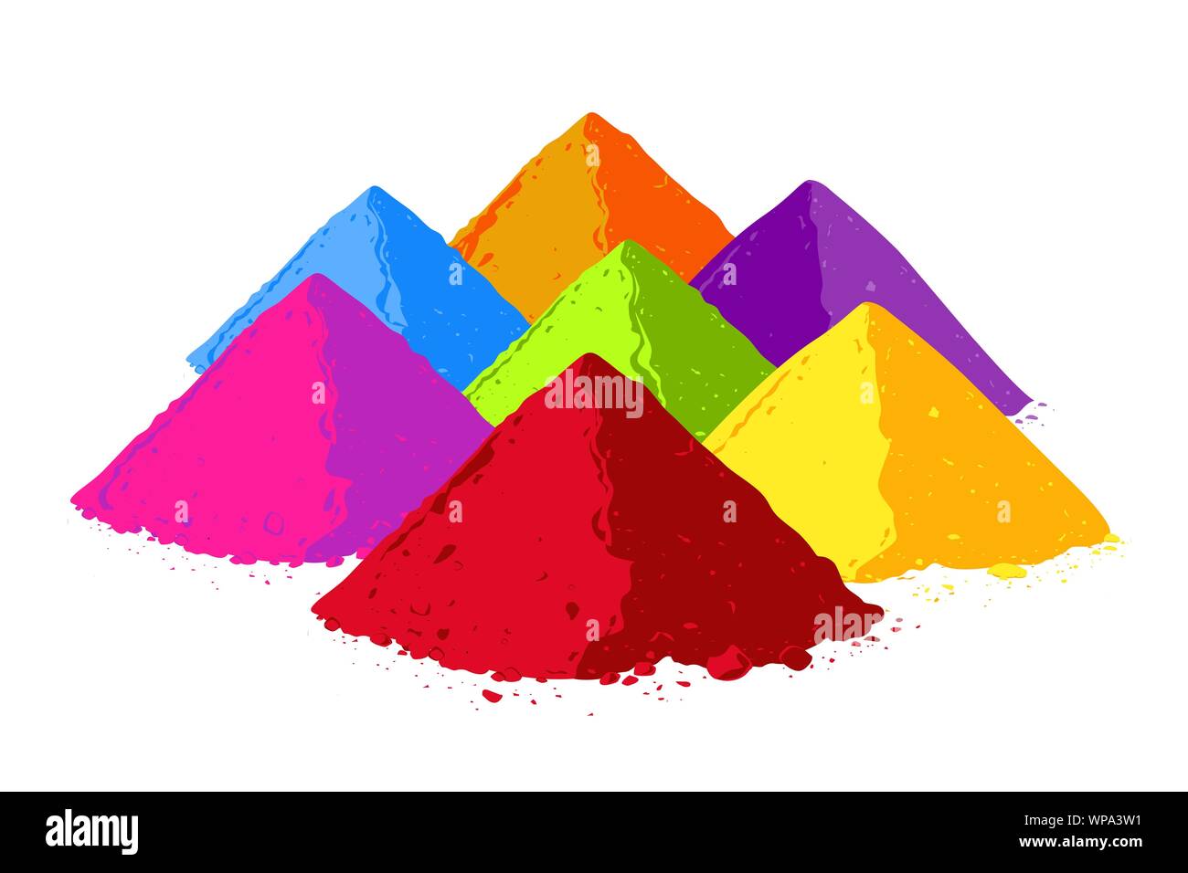Polvere colorata set. Vernice brillante per l occasione di festa di holi in India. Vettore isolato di coloratissimi indiana sullo sfondo di polvere Illustrazione Vettoriale